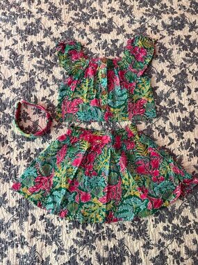 TOMMY BAHAMA Girls’ Two-Piece Tropical Pink & Green Set with Headband | Size: 5